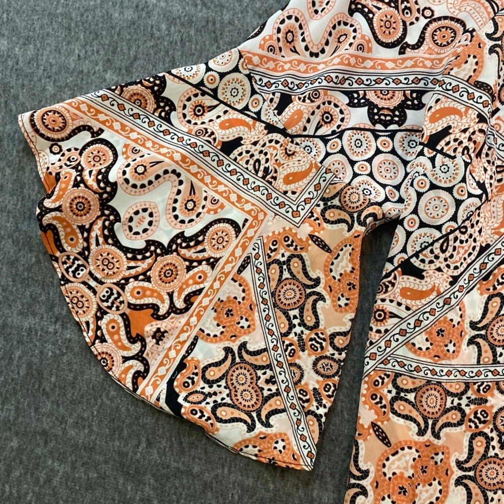 Zac & Rachel Woman Boho Paisley Top Bell Sleeve 1X Peasant Blouse Cottagecore - Picture 2 of 7